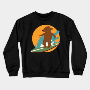 Brown bear surfing board vintage Crewneck Sweatshirt